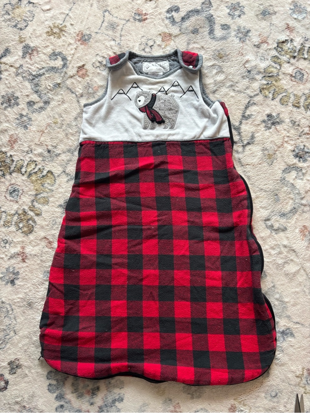 Red & Black Buffalo Plaid Kids Sleep Sack with Bear Accent